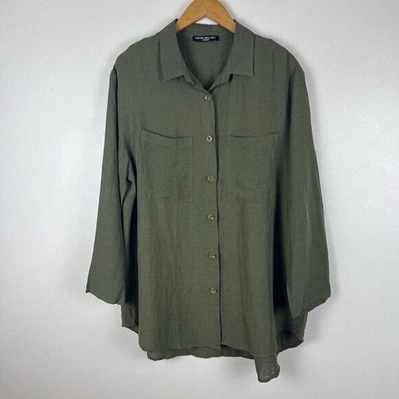 Pietro Brunelli Oversized Linen Blend Button Up Shirt Olive Green Sz S Italy - Picture 1 of 12